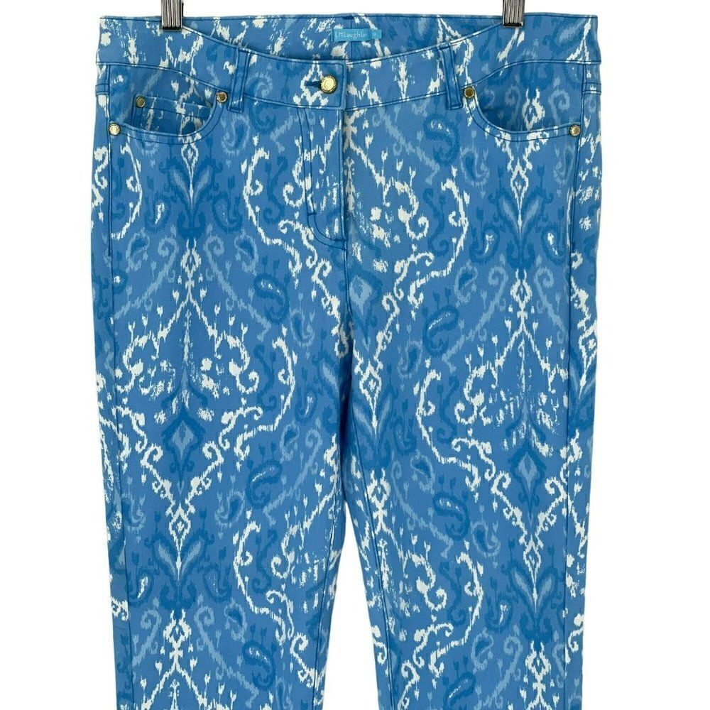 J. McLaughlin Lexi Jeans Slim Straight Leg Stretch Women 10 Blue White‎ - Picture 2 of 10